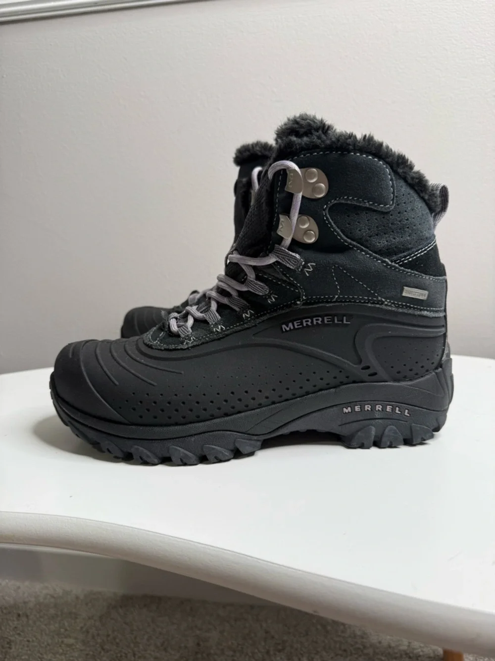 Merrell Women's Black Winter Hiking Boots with Light Purple Accent Laces